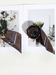 2 件男士休闲佩斯利花卉条纹领带和手帕套装，适合商务、派对和日常搭配