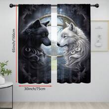 قطعتان مصنوعتان من البوليستر، تتميزان بطباعة رقمية عالية الدقة بنمط الذئب. هذه الзавесы منقاة للضوء مناسبة لديكور غرف النوم وغرف المعيشة والمكاتب والمنازل، ذات تصميم جيب العصا للتعليق بسهولة.