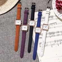 Square Ladies' Luminous Watch Simple & Delicate Women's Quartz Watch Women's Fashionable Simple Square Dial Wristwatch With Numerical Markers And Leather Strap Suitable For Daily Wear And Suitable For Birthday Gift, Anniversary Gift