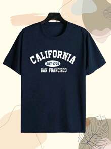 Hombres Camiseta con estampado de letra - Azul Marino - Ver 1