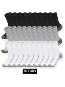 1/6/10/20/30 Pairs Black/White/Grey Solid Color All-Season Breathable Striped Pattern Crew Socks, Suitable For Men, Basketball & Sports - Multicolor - View 1