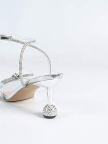 Silver Women's Pointed Toe Jelly Sandals With Rhinestone Oval Decors, Minimalist Outdoor Summer Slip-On Sandals For Easter - Silver - View 7