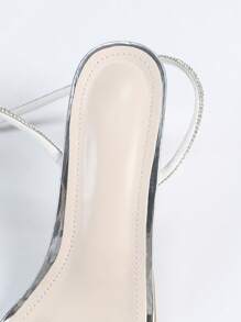 Silver Women's Pointed Toe Jelly Sandals With Rhinestone Oval Decors, Minimalist Outdoor Summer Slip-On Sandals For Easter - Silver - View 8