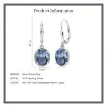 925 Sterling Silver 9X7MM Oval Gemstone Birthstone Leverback Drop Dangle Earrings For Women-WCZ