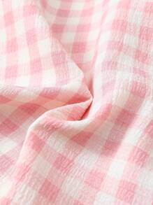 3pcs Set Plaid Button Collar Short Sleeve Top And Bowknot Shorts Women Pajamas Suit, Comfortable For Home Wear, Spring/Summer - Nhiều màu - Xem 8