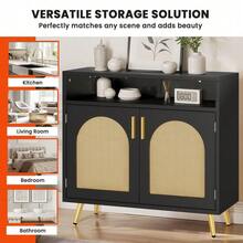 32" Kitchen Sideboard Storage Woven Rattan Food Cabinet W/ Magnetic Closure Door - 1 - 查看 4