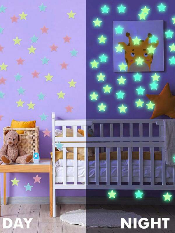 300 pièces - Étoiles colorées fluorescentes qui brillent dans le noir. Autocollants muraux en plastique qui brillent dans le noir pour décoration de la maison, art, plafond, mur, décoration de chambre d'enfant et bébé (avec ruban double face)