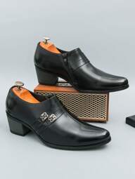New Fashionable British Style Men's Pointed Toe Chelsea Boots, Convenient Slip-On Leather Dress Shoes, Soft & Comfortable, Elegant Formal Business Oxfords, Non-Slip Durable High Heel Sole, Suitable For Casual, Stage, Party, Wedding, Social Occasions, Spring, Summer, Autumn