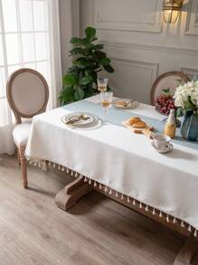 1pc Jacquard Tassel Trim Tablecloth,European Style Polyester Multifunctional Decorative Table Cover For Dining Table - Multicolor - View 3