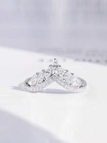 礼盒水晶皇冠方晶锆石镀银戒指，女士时尚珠宝，适合婚礼、订婚、情人节礼物圣诞礼物情人节、妈妈、母亲、母亲节、礼物 - 銀色 - 查看 5