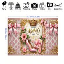 1pc Mother's Day Background Banner, Multi-Size Polyester Fabric, With High Heels, Bows, Gifts, Suitable For Mother's Day Parties, Indoor And Outdoor Decoration, Garden Decoration, Photography Background, Studio Decoration, No Electricity