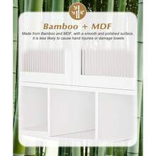 Bathroom Wall Cabinet Over The Toilet Storage Shelf Bamboo Medicine Organizer With 2 Frosted Doors Open Compartment Space Saver For Small Bathrooms Magnetic Closure Easy Assembly Dustproof Upper Storage Bamboo MDF 23.2x8.7x26 Inches