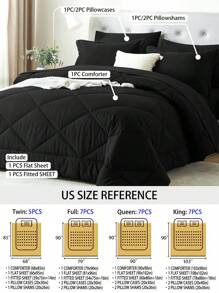 5/7 Piece Solid Color Bed Comforter Set Queen, Creative Geometric Pattern Design, Soft And Comfortable Summer Bedding Set.Bed In A Bag For All Seasons, Includes Comforter, Flat Sheet, Fitted Sheet, Pillowcases,  Ideal Gift.