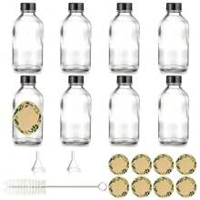 4 Oz Small Clear Glass Bottles With Lid, 120ml Boston Sample Bottles, Mini Travel Essential Or Decorative Bottles For Potion, Juice, Wellness, Ginger Shots, Water Bottle, For Outdoor, Camping