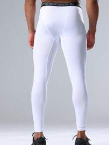 Men's Solid Colored Sports Fitness Tight Pants, High Elasticity Compression Leggings, Suitable For Outdoor Running Training