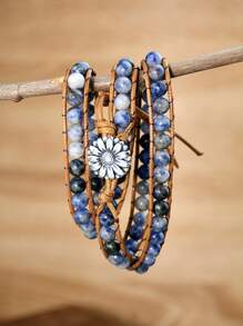 Bohemian Nature Stone Agate Beads Rope Wrap Bracelet, Healing Natural Stone Jewelry For Men - Multicolor - View 10