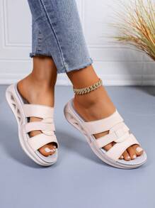 2025 New Women Summer Sport Sandals - Lightweight Open-Toe Cushioned Shock-Absorbing, Solid Color Thick-Soled Casual Slippers, Beach Shoes Suitable For Spring/Summer Vacation, Bottom Hollow Design For Water Activities - White - View 4