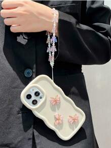 1个奢华渐变波浪形甜美手机壳，配3个水晶蝴蝶吊坠和1条手链，兼容 17/17 Air/17 Pro/17 Pro Max、12/13 Pro Max、Redmi Note 11 4G、Galaxy A55、Infinix Note 30、Moto E30，质地柔软，珍珠装饰，简约设计，适合日常使用和户外携带，为您的手机提供完美保护，国际版，非国内版。 - 白色 - 查看 4