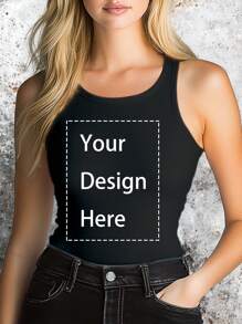 Women Tank Top, Sleeveless Tops Crew Neck Solid Slim Fit Summer Clubwear For Daily - Black - View 3