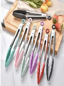 1 件 9 英寸硅胶厨房钳，不锈钢带尼龙头，适用于烹饪、烧烤、厨房用具、户外露营野餐、炊具烧烤工具配件，颜色随机