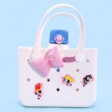 Miniso Túi Tote Lỗ Dễ Thương Powerpuff Girls Series, Có Móc Khóa Nhân Vật Hoạt Hình Có Thể Thay Đổi, Lý Tưởng Cho Các Chuyến Đi Hàng Ngày Và Mua Sắm (1 CÁI) - trắng - Xem 1