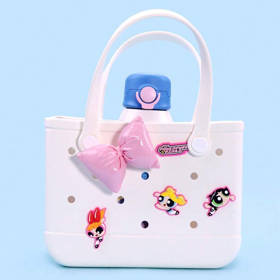 Miniso Túi Tote Lỗ Dễ Thương Powerpuff Girls Series, Có Móc Khóa Nhân Vật Hoạt Hình Có Thể Thay Đổi, Lý Tưởng Cho Các Chuyến Đi Hàng Ngày Và Mua Sắm (1 CÁI) - trắng - Xem 1