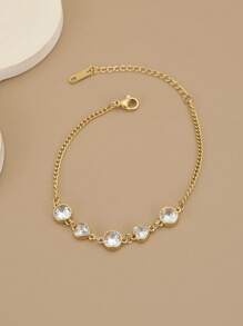 1 Stück Damen Edelstahl Armband mit Herz-Form und Strass, schlicht und süß