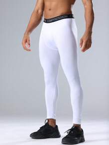 Men's Solid Colored Sports Fitness Tight Pants, High Elasticity Compression Leggings, Suitable For Outdoor Running Training