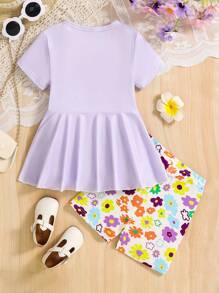 Vestido sin mangas con estampado floral y dobladillo con volantes, camiseta y shorts de ciclista, de tela elástica, adecuado para regalos de verano, Día de la Independencia, fiesta