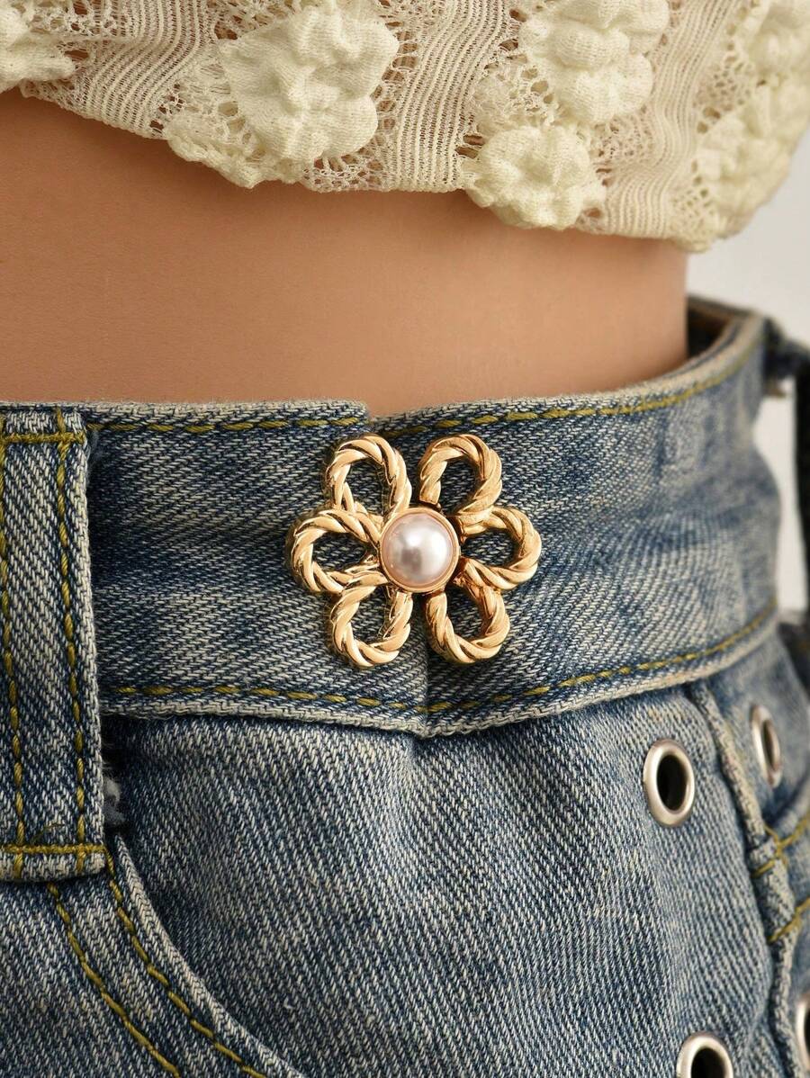 1/2pcs Adjustable Elastic Waist Clip Flower Buckle, Suitable For Jeans, T-Shirts, Trousers, No Sewing Required, Easy To Detach Button Clip School