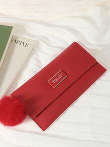Cartera larga de piel premium para mujer en color rojo con múltiples ranuras para tarjetas, tapa con cierre, bolsillo para monedas, compartimiento para billetes y llavero con pompón. Perfecta para organizar tarjetas de crédito, ID y efectivo. Ideal como bolso de viaje para novia, madre, maestra o San Valentín. Excelente para la oficina, ir y venir del trabajo, compras y vuelta al colegio. Esencial de viaje, bolso para mujer, portacartas. - Rojo - Ver 4