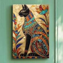 1pc Framed Wall Art, Wrapped Canvas Poster Vintage Prints, A Mosaic Of A Cat Sitting On Top Of A Table, Birthday Party Decor, Decorative Wall Art For Living Room Bedroom Office, Hanging Hardware Included - Framed, Vertical - Framed Canvas - View 2