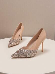 Sapatos de Salto Alto Stiletto de Bico Elegantes para Mulheres, Design em Bloco de Cores de Cristal, Adequados para Festas, Casamentos e Trabalho Diário - Moda Versátil, Decote Baixo, Fácil de Usar Scarpins Boneca Maria