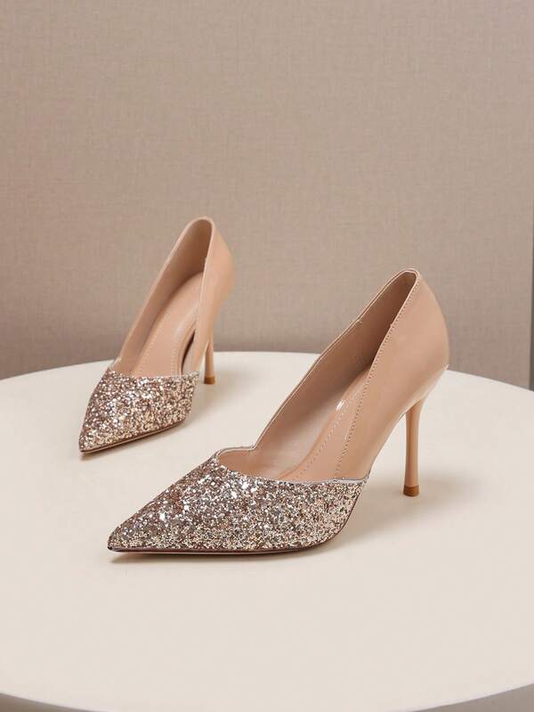 Women's Elegant Pointed Toe Stiletto High Heels Shoes, Crystal Color Block Design, Suitable For Party, Wedding And Daily Work - Versatile Fashion, Low-Cut, Easy To Wear Mary Jane Pumps