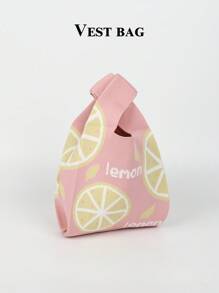 1 szt. Wzór owocowy Szydełkowa lekka składana torba typu tote, przenośna torebka na telefon, kosmetyki, książki, swobodny, moda, codzienne użytkowanie, wakacje, dojazdy, zakupy, sesja zdjęciowa, wycieczka, kemping, piesze wycieczki, powrót do szkoły, podróże, wakacje, student, matka, wszystkie pory roku