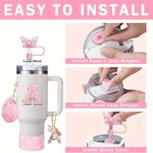8 piezas de accesorios para taza de 40 oz y 30 oz, incluyendo tapa con pajita, tapa de silicona a prueba de derrames, funda de silicona, cadena con dije de letra, pegatina, gancho en forma de corazón, pompones con forma de corazón y bola de pelo, ideal para camping, regalo del Día de San Valentín, Día de la Madre, útiles escolares