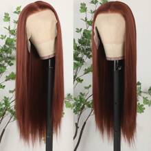 13X6 Platinum White Synthetic Lace Front Wigs 28 Inch Pre Plucked Long Straight Hair Wigs Glueless White Wigs Heat Resistant Fiber Hair Natural Halloween Wigs Platinum Blonde Lace Front Wigs For Women For Daily Christmas Party Cosplay Use - Reddish Brown - 查看 2