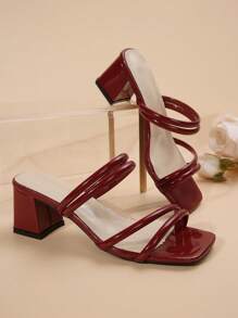 2024新款夏季法式优雅女士凉鞋，粗跟细带时尚绑带高跟凉鞋 - 紅色 - 查看 6