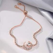 1pc Women's Fashionable Luxury Imitation Crystal Star & Moon Bracelet, Daily Accessory Anniversary Jewelry Gift