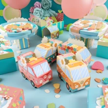 12/24 piezas Cajas de favores para fiesta con diseño retro Autobús de la paz hippie como centro de mesa - Decoraciones para fiesta de cumpleaños hippie con símbolos de paz, margaritas y arcoíris - Multicolor - Ver 3