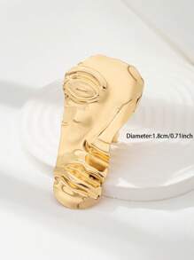 1 Pc Golden Color Face Mask Statement Ring For Women Abstract Art Sculpture Rings Jewelry - Gold - View 3