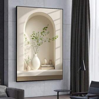 Rahmenlose Leinwandkunst - Modernes abstraktes Vasen- und Grünpflanzenmotiv, elegante Wanddekoration für Wohnzimmer und Schlafzimmer, Leinwandkunst, ohne Rahmen