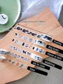 1roll Cat Pattern Masking Tape, Cute Multi-Purpose Washi Tape For DIY Craft, Hand Account Decoration Back To School - Apricot - View 2