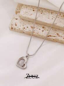 1pc Fashionable Cute Stainless Steel Heart Pendant Necklace, Women's Jewelry, Daily Accessory Gift - necklace - View 5