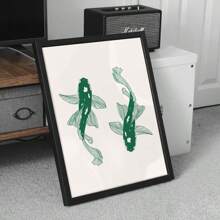 1 pieza Cuadro de pared de arte japonés con ilustración tradicional de carpa koi verde vintage, pintura en lienzo con ilustración de pez, póster de decoración zen para dormitorio, sala de estar o apartamento, decoración de regalo para ella sin marco