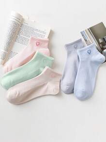 5 Pairs Women's Minimalist Colorful Double Rib Cuff Ankle Socks, Versatile For Spring/Summer - Multicolor - View 1