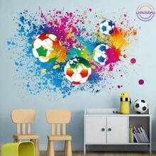 Marque DAIMAI / Sticker mural de football aquarelle - 1 pièce autocollant mural en PVC, motif de football finition semi-mate, autocollant décoratif jetable, convient pour la décoration de la chambre à coucher et du salon, décoration murale, décoration de la salle de bain, décoration de la chambre, décoration de la pièce, décoration du salon, décoration de la maison, art mural du salon, papier peint autocollant