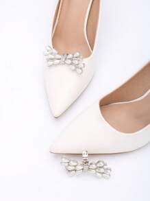 1 对（2 件）仿水晶珍珠金色和白色金属蝴蝶结可拆卸 DIY 鞋夹，时尚优雅鞋履配饰，适合女士高跟鞋、浅口鞋、商务高跟鞋、婚礼新娘鞋，黑色、白色、红色