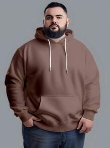 Men's Plus Size Sweatshirt  Hood Premium Mesh Cold Weather Blouse Basic Cotton Flannel Coat Various Colors - 鏽棕色 - 查看 1