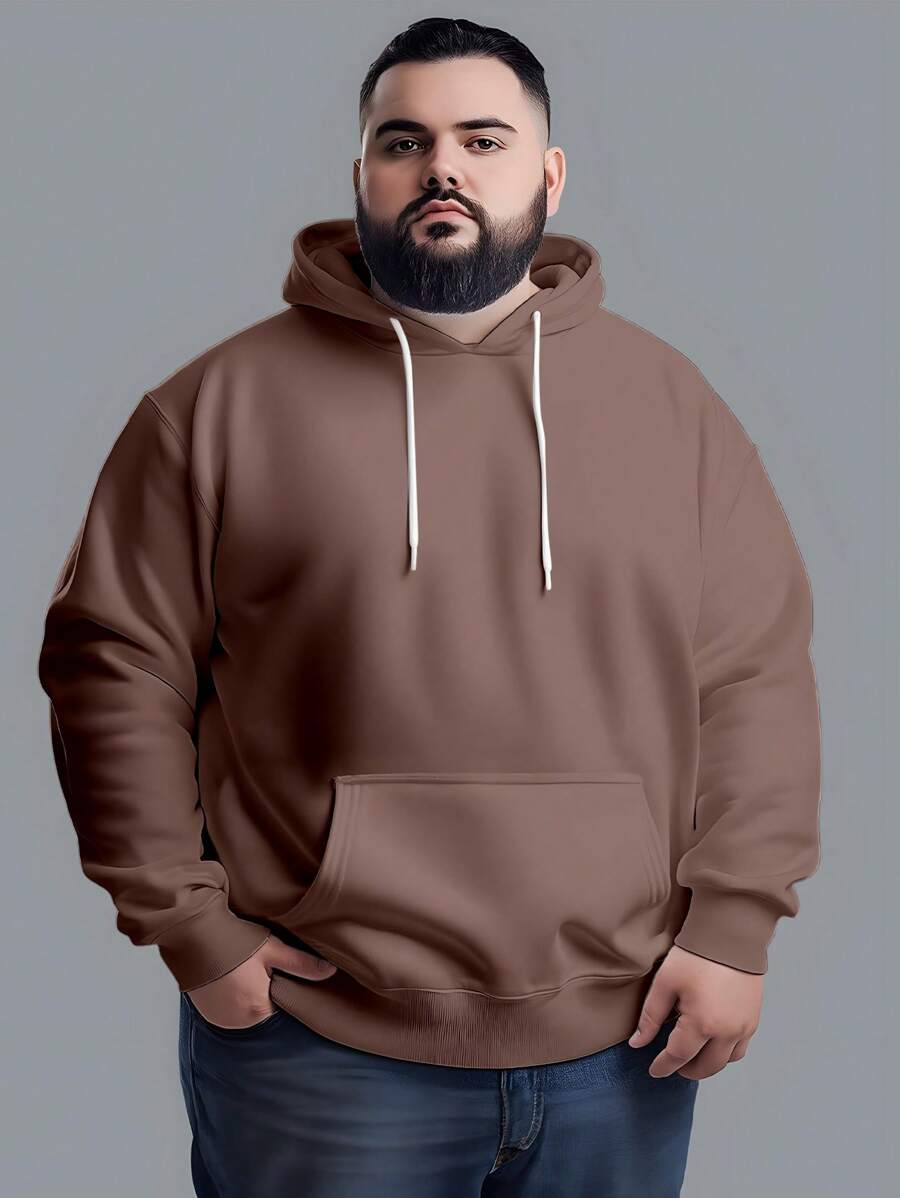 Men's Plus Size Sweatshirt Hood Premium Mesh Cold Weather Blouse Basic Cotton Flannel Coat Various Colors - 鏽棕色 - 查看 1